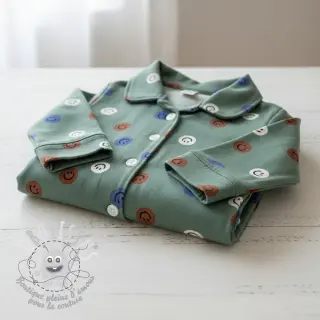 Tissu coton FLANNEL Happy faces army green