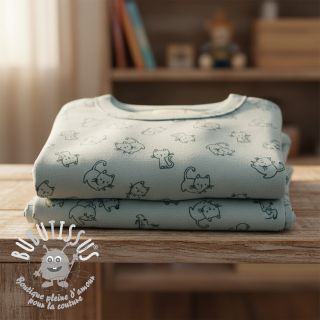 Tissu coton FLANNEL Cats mint