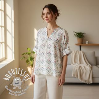 Tissu coton Flowers Tara off white design A digital print