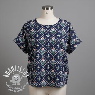 Tissu coton Flowers Tara navy design A digital print