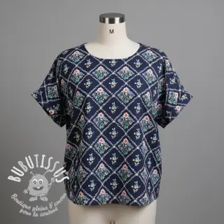 Tissu coton Flowers Tara navy design A digital print