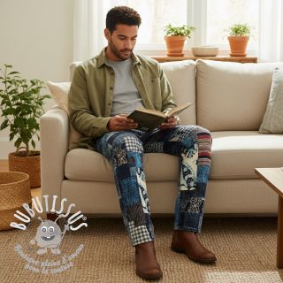 Tissu coton TWILL DENIM Mix print design B