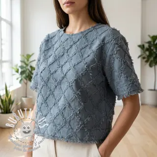 Tissu coton Lin Vintage Fringe Diamonds blue
