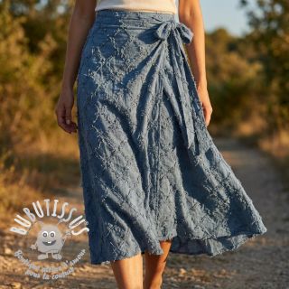 Tissu coton Lin Vintage Fringe Diamonds blue