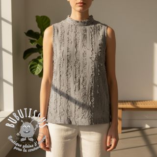 Tissu coton Lin Vintage Fringe Stripe grey