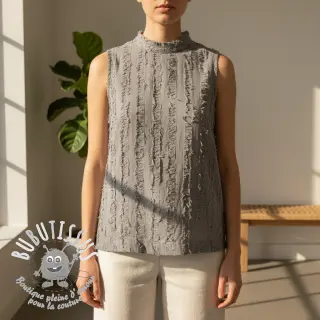 Tissu coton Lin Vintage Fringe Stripe grey