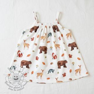 Tissu coton Animals in the wood white digital print