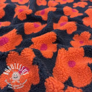 Tissu de manteau TEDDY JACQUARD Flowers navy