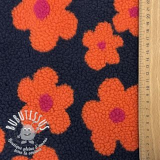 Tissu de manteau TEDDY JACQUARD Flowers navy