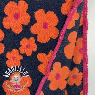 Tissu de manteau TEDDY JACQUARD Flowers navy