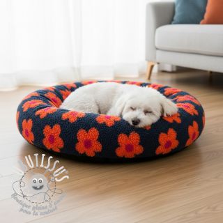 Tissu de manteau TEDDY JACQUARD Flowers navy