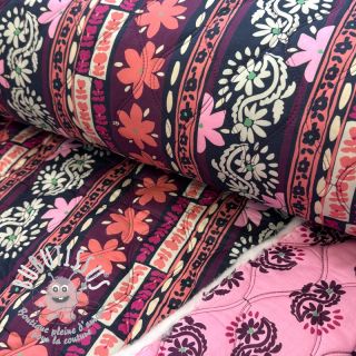 Tissu coton VOILE STEPPED Daria flower aubergine digital print