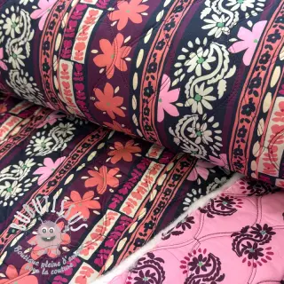 Tissu coton VOILE STEPPED Daria flower aubergine digital print