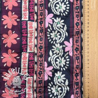 Tissu coton VOILE STEPPED Daria flower aubergine digital print