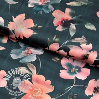Tissu coton SATIN Penny flower petrol digital print