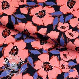 Tissu coton SATIN Flower Kala navy