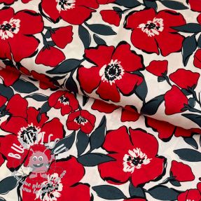 Tissu coton SATIN Flower Kala offwhite