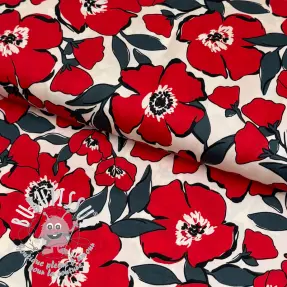 Tissu coton SATIN Flower Kala offwhite