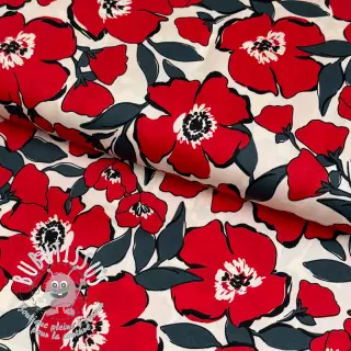 Tissu coton SATIN Flower Kala offwhite