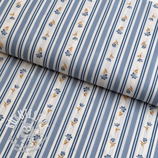 Tissu coton Fine flowers STRIPE blue