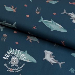 Tissu coton Sea life petrol digital print