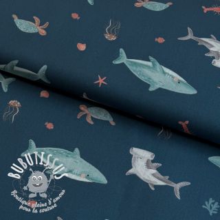 Tissu coton Sea life petrol digital print