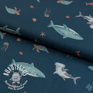 Tissu coton Sea life petrol digital print