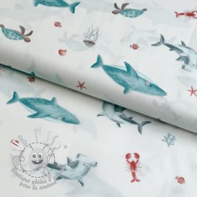 Tissu coton Sea life offwhite digital print