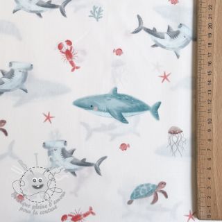 Tissu coton Sea life offwhite digital print