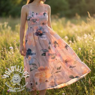 Tissu coton SATIN Penny flower peach digital print