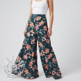 Tissu coton SATIN Penny flower petrol digital print