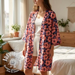 Tissu coton SATIN Flower Kala navy