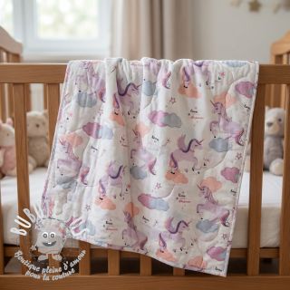 Tissu coton Unicorns love white