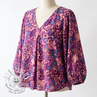 Viscose STRETCH Flowers Junie purple