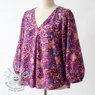 Viscose STRETCH Flowers Junie purple