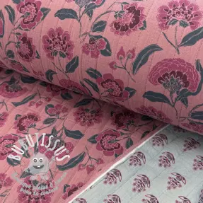 Tissu double gaze/mousseline STEPPED Flowers mauve