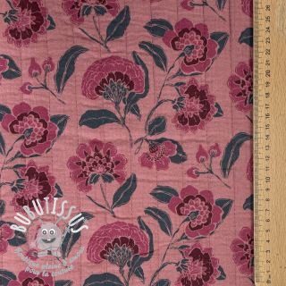 Tissu double gaze/mousseline STEPPED Flowers mauve