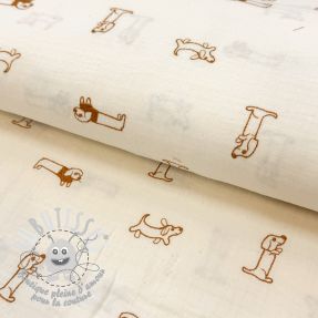 Tissu double gaze/mousseline EMBROIDERY Dogs ecru