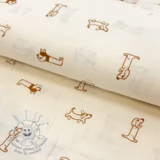 Tissu double gaze/mousseline EMBROIDERY Dogs ecru
