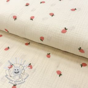 Tissu double gaze/mousseline EMBROIDERY Fruit natural peach
