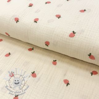 Tissu double gaze/mousseline EMBROIDERY Fruit natural peach