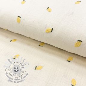 Tissu double gaze/mousseline EMBROIDERY Fruit natural yellow