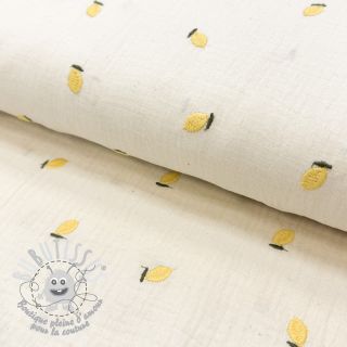 Tissu double gaze/mousseline EMBROIDERY Fruit natural yellow