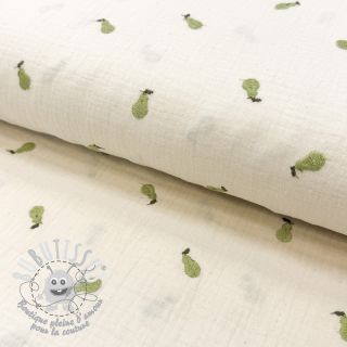 Tissu double gaze/mousseline EMBROIDERY Fruit natural green
