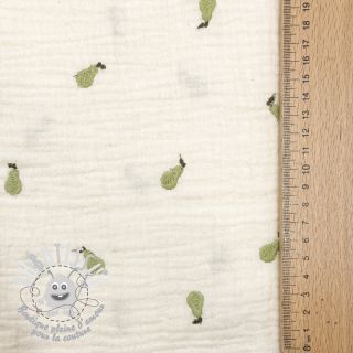 Tissu double gaze/mousseline EMBROIDERY Fruit green SIMPLY NATURAL