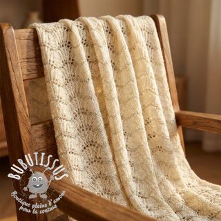 Tissu maille tricot jacquard LUREX ecru