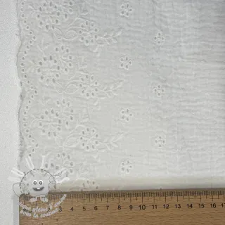 Tissu double gaze/mousseline BORDER Helene white