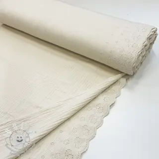 Tissu double gaze/mousseline BORDER Helene natural