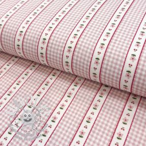 Tissu double gaze/mousseline Flowers check pink digital print