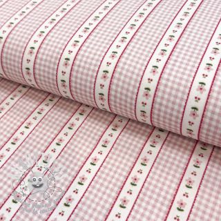 Tissu double gaze/mousseline Flowers check pink digital print